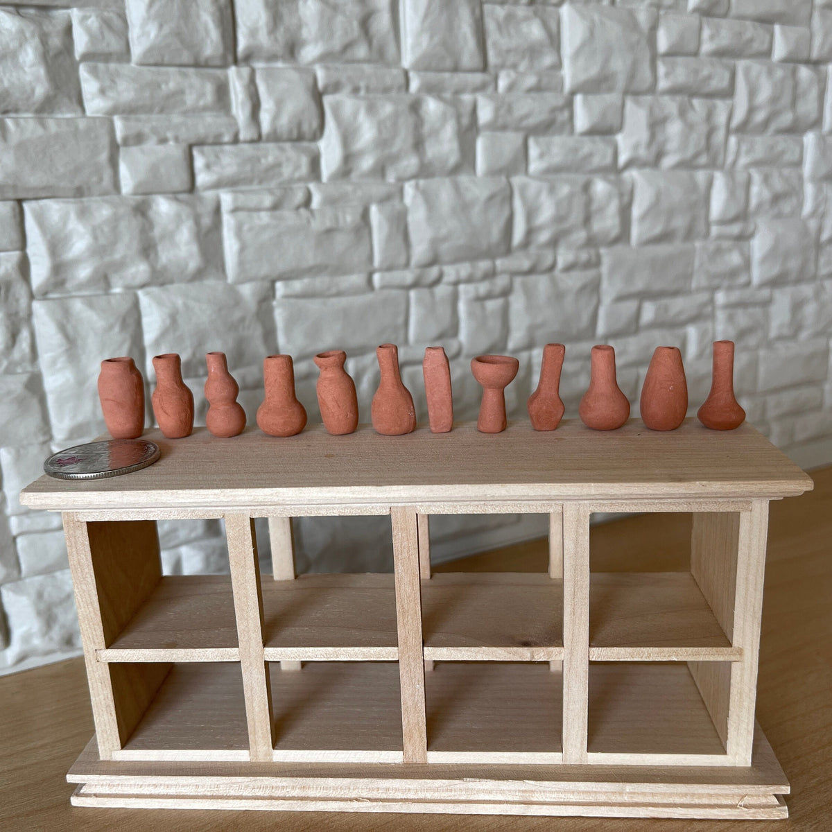 1:12 Scale Miniature Terracotta Vases, Set of 12, Assorted Shapes, 11/16 inch tall, DIY Dollhouse Supply (extra small)