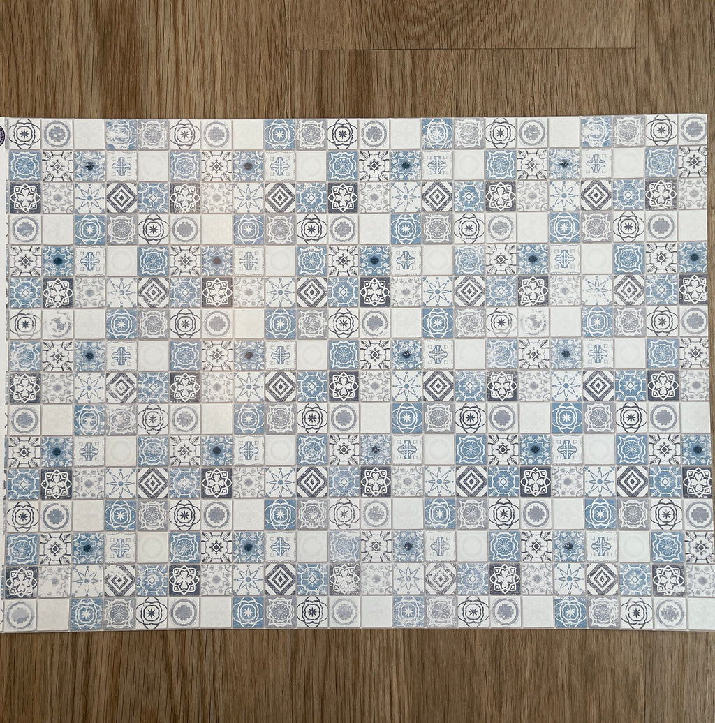 Miniature Azure Embossed Mediterranean Tile Sheet, 15-15/16 x 11-5/8 inch, DIY Dollhouse Supply