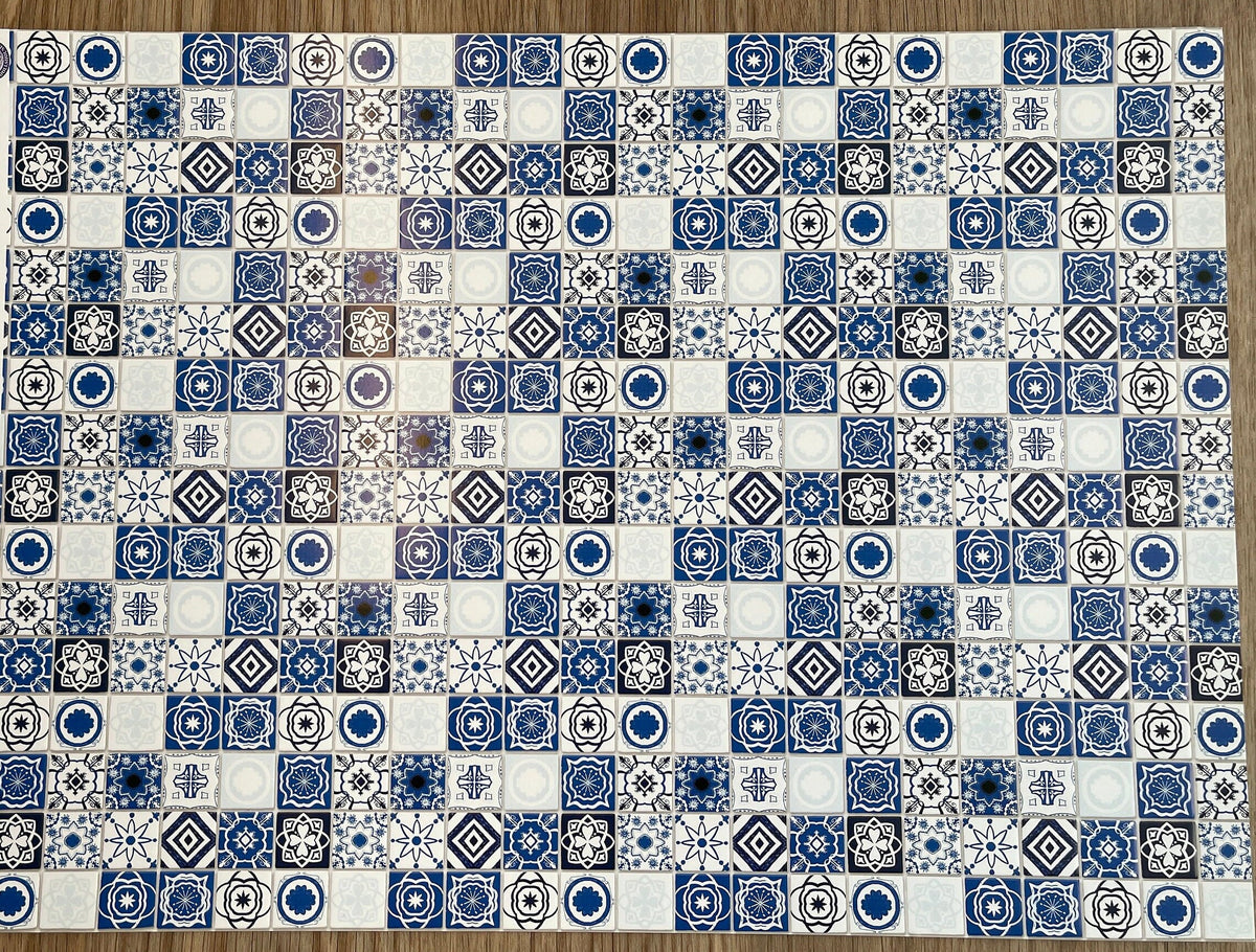 Miniature Blue Embossed Mediterranean Tile Sheet, 15-15/16 x 11-5/8 inch, DIY Dollhouse Supply