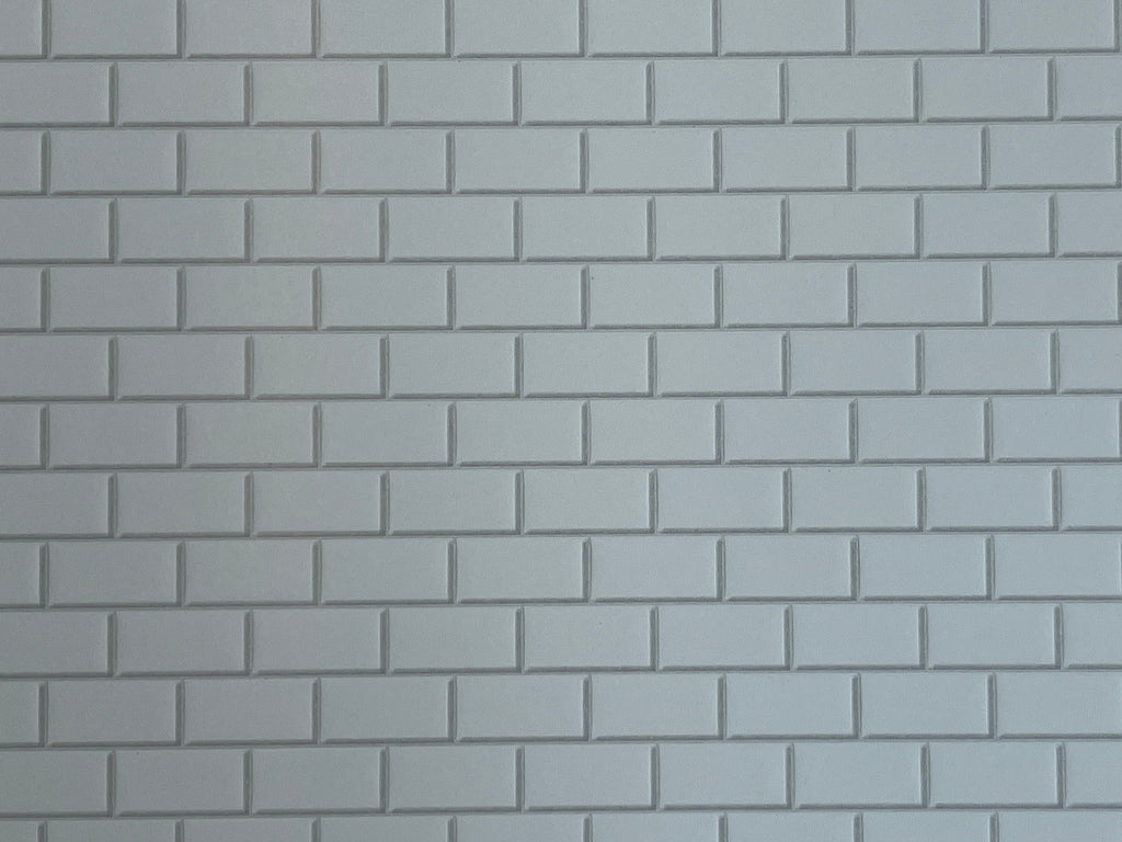 Miniature White Embossed Subway Tile Sheet with Light Grout, 15-15/16 x 11-5/8 inch, DIY Dollhouse Supply