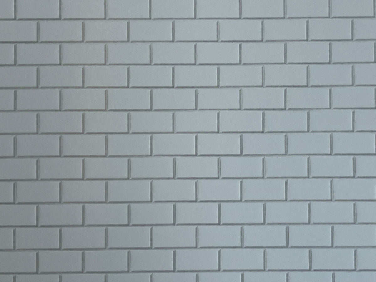 Miniature White Embossed Subway Tile Sheet with Light Grout, 15-15/16 x 11-5/8 inch, DIY Dollhouse Supply