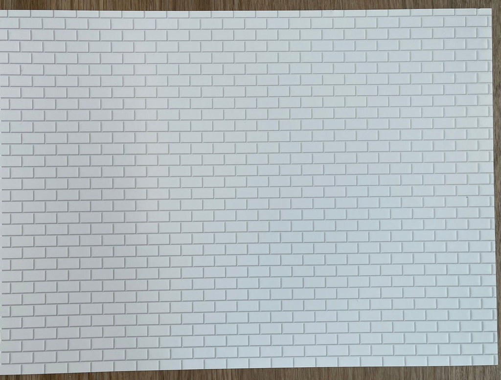 Miniature White Embossed Subway Tile Sheet with Light Grout, 15-15/16 x 11-5/8 inch, DIY Dollhouse Supply