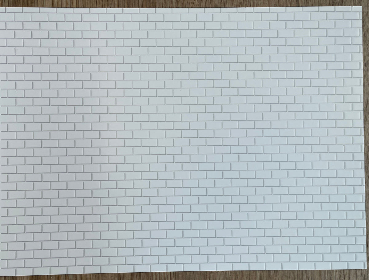 Miniature White Embossed Subway Tile Sheet with Light Grout, 15-15/16 x 11-5/8 inch, DIY Dollhouse Supply