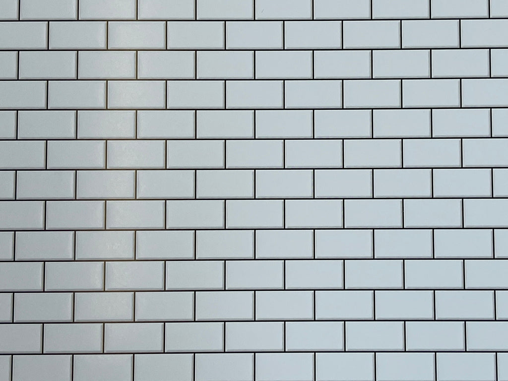 Miniature White Embossed Subway Tile Sheet with Dark Grout, 15-15/16 x 11-5/8 inch, DIY Dollhouse Supply