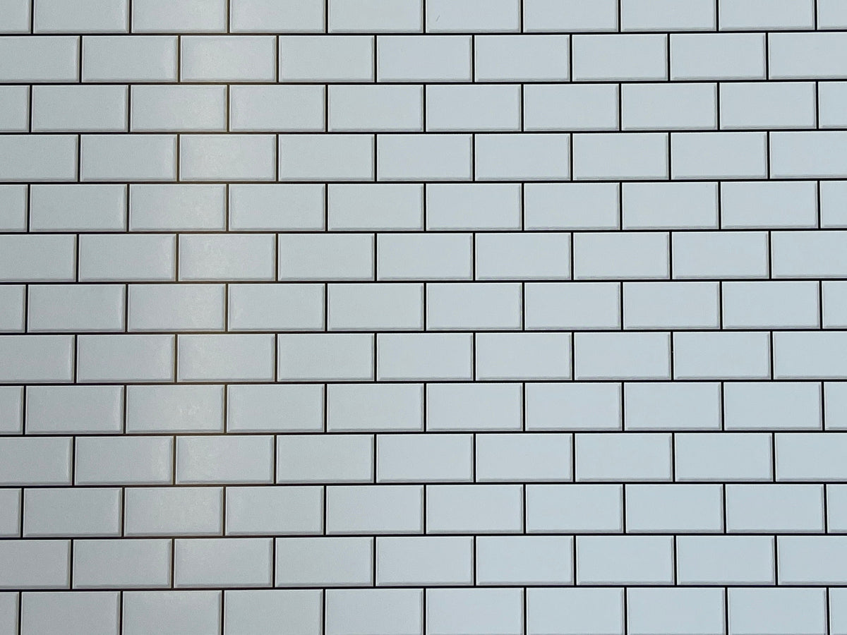 Miniature White Embossed Subway Tile Sheet with Dark Grout, 15-15/16 x 11-5/8 inch, DIY Dollhouse Supply