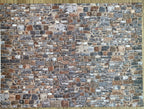 Miniature multicolor embossed stone wall sheet, irregular brown, gray and tan stones in a rustic wall pattern