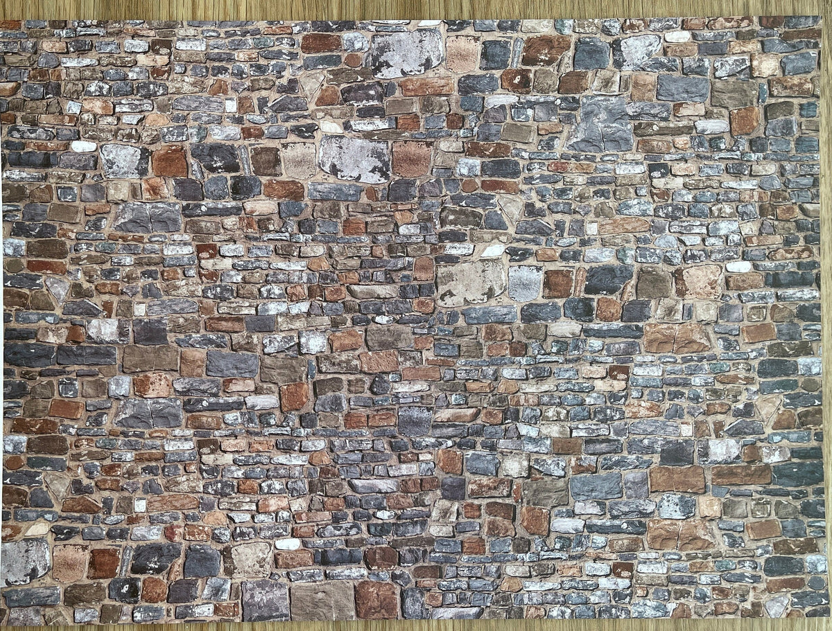 Miniature Multicolor Embossed Stone Wall Sheet, 15-15/16 x 11-5/8 inch, DIY Dollhouse Supply