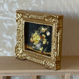 1:12 Miniature Paint in Victorian Style Ornate Gold Frame Assorted Flowers in Basket - F039 F056