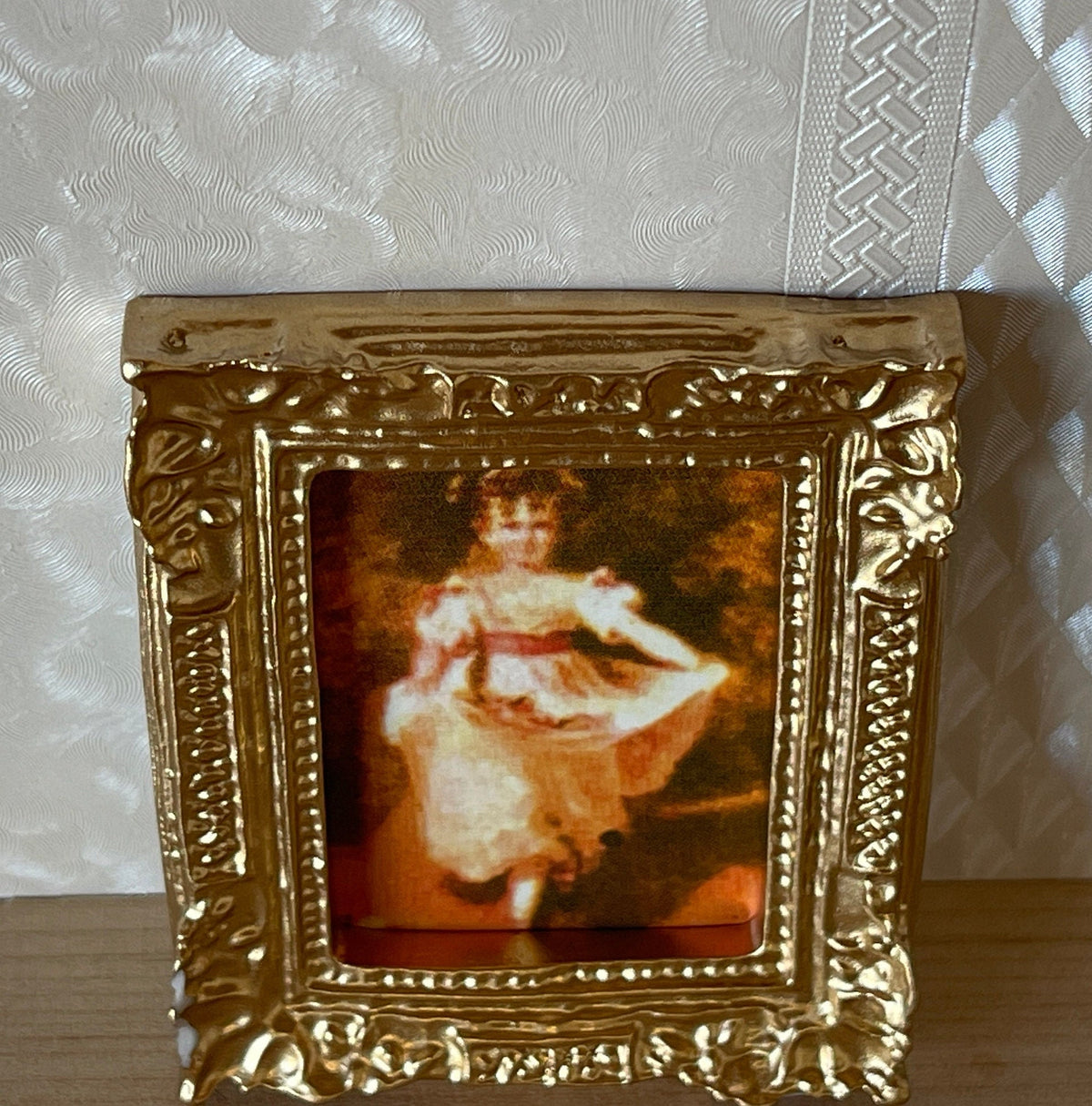 1:12 Scale Miniature Portrait of a Young Girl in Ornate Gold Frame, 2-3/8 inch tall, DIY Dollhouse Supply
