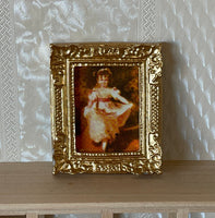 1:12 Miniature Paint in Victorian Style Ornate Gold Frame Portrait of Young Girl - F056