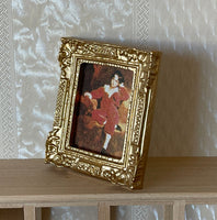 1:12 Miniature Paint in Victorian Style Ornate Gold Frame Portrait of Young Boy - F056