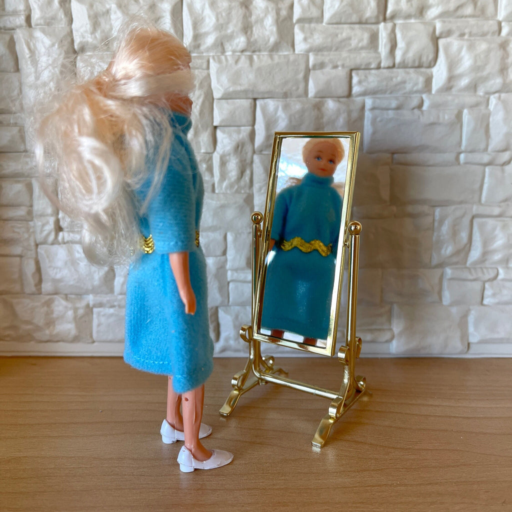 1:12 Miniature Brass Cheval Mirror , Standup Dresser Mirror , Vanity Mirror , Full Length Mirror - F078