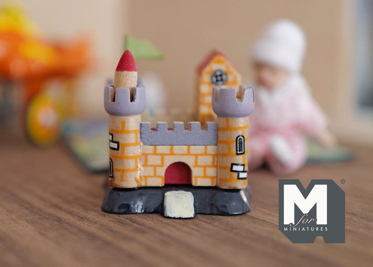 1:12 Scale Miniature Wood Toy Castle, Turrets and Drawbridge Door, 1-11/16 inch tall, DIY Dollhouse Supply