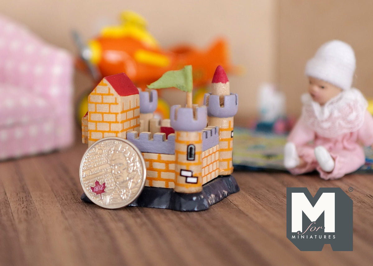 1:12 Scale Miniature Wood Toy Castle, Turrets and Drawbridge Door, 1-11/16 inch tall, DIY Dollhouse Supply