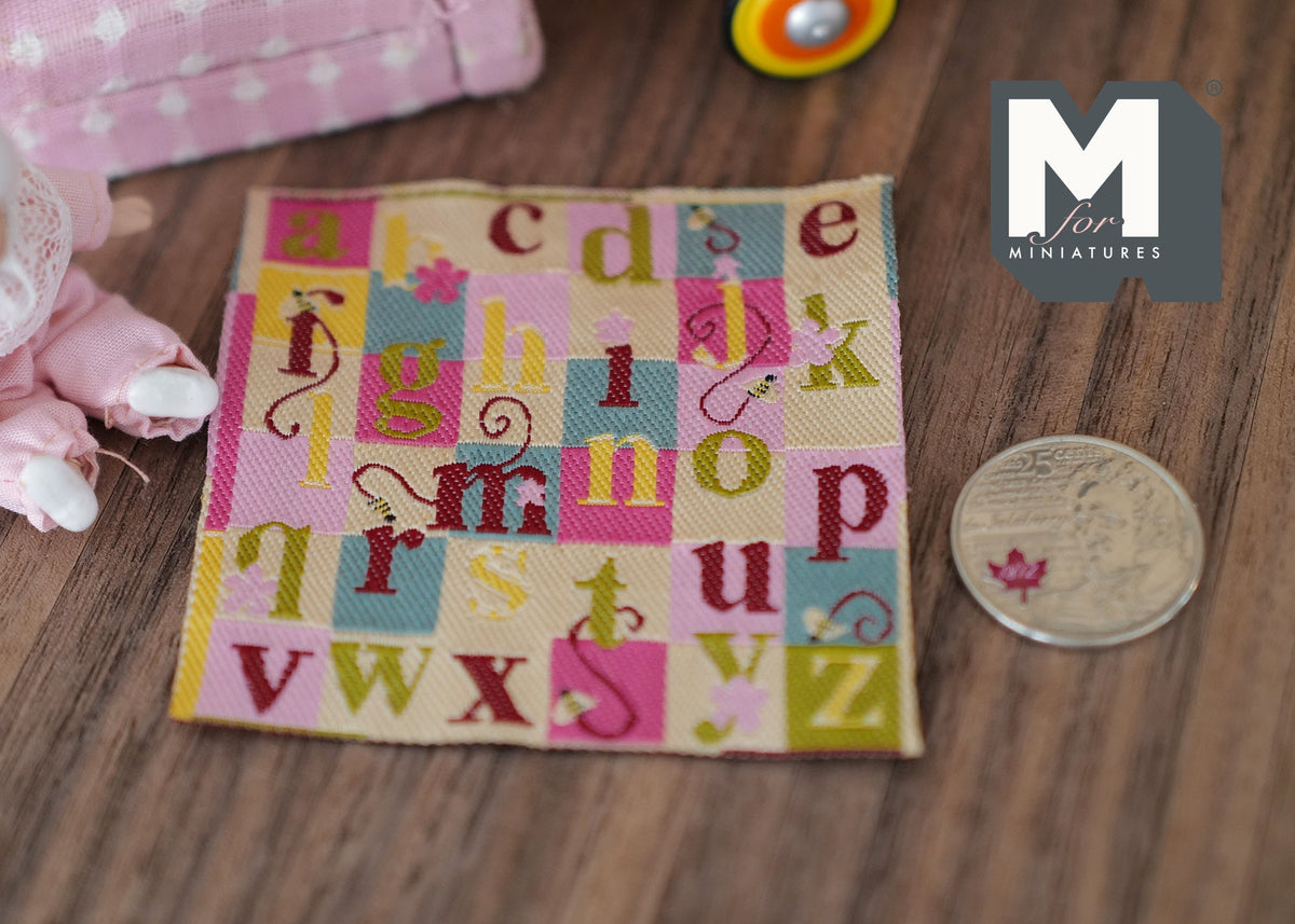 1:12 Scale Miniature Alphabet Play Mat, Colorful Letters, 2-11/16 inch square, DIY Dollhouse Supply (beige)