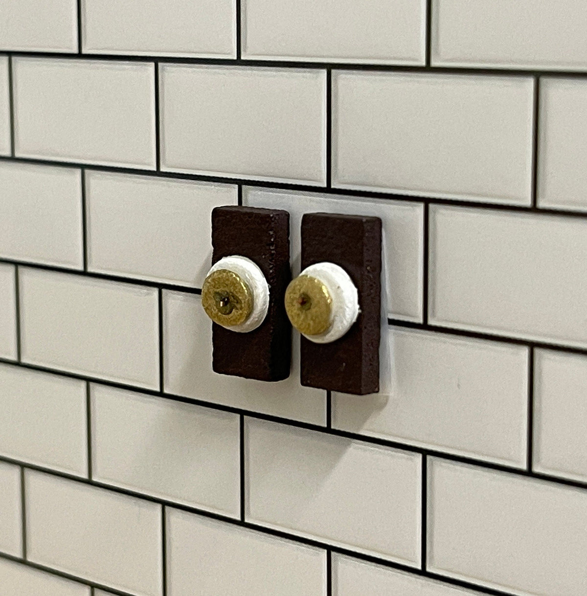1:12 Scale Miniature Round Light Switches with Square Plates, Set of 2, 1/2 inch tall, DIY Dollhouse Supply (non working)
