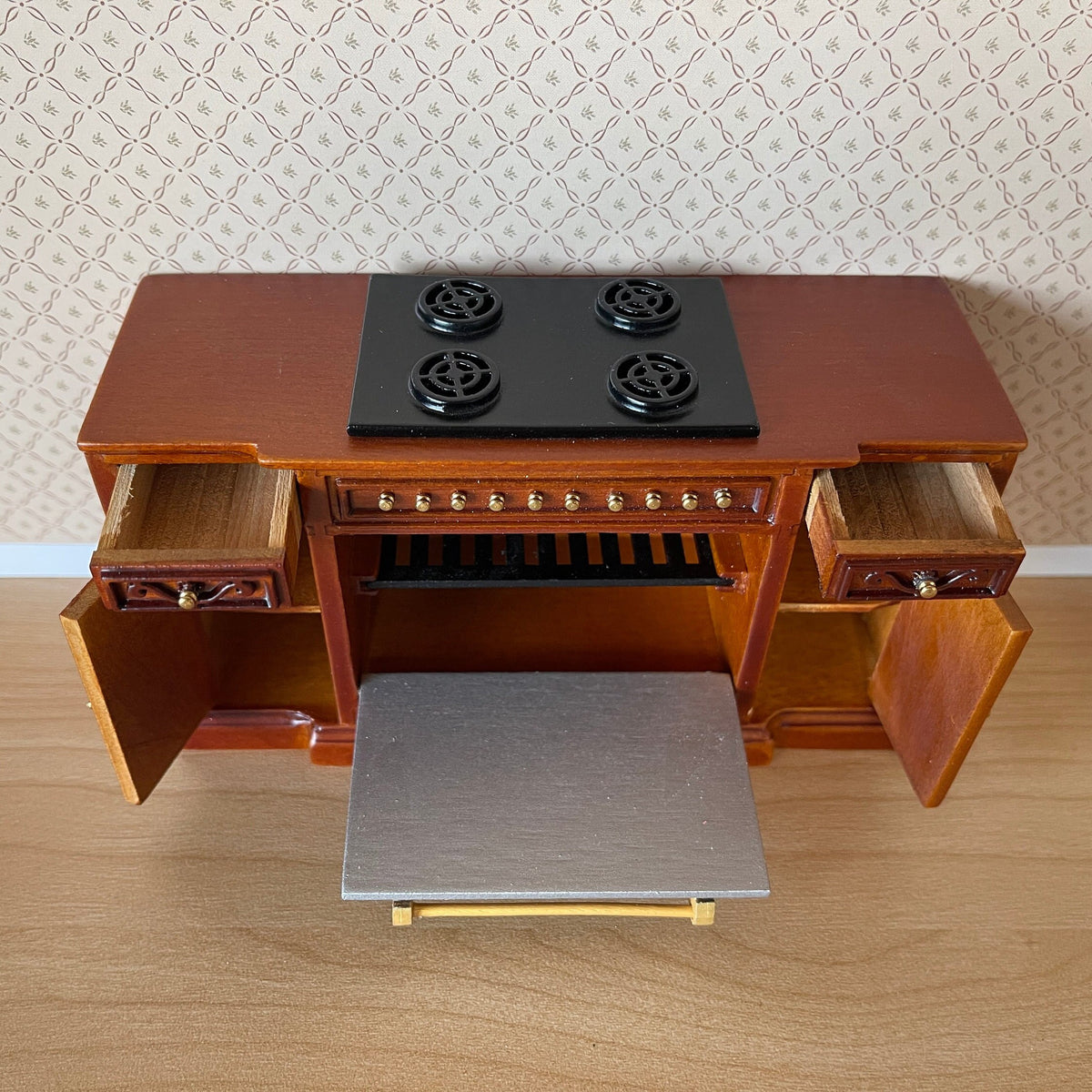 1:12 Dollhouse Supplies Miniature Kitchen Stove , Miniature Kitchen Range with Cook Top , Oven Range and Storage - K023
