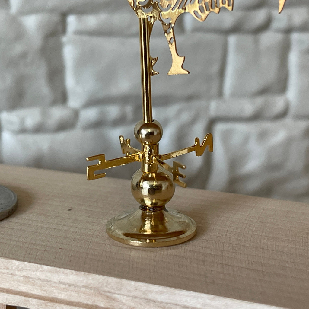 1:12 Scale Miniature Rooster Weather Vane on Stand, 2-7/16 inch tall, DIY Dollhouse Supply (brass)