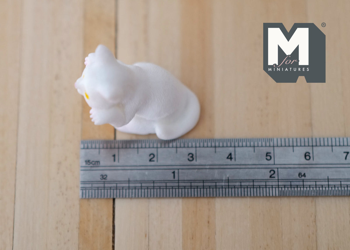 1:12 Scale Miniature Hungry Sitting Cat, 1-3/16 inch tall, DIY Dollhouse Supply (white)