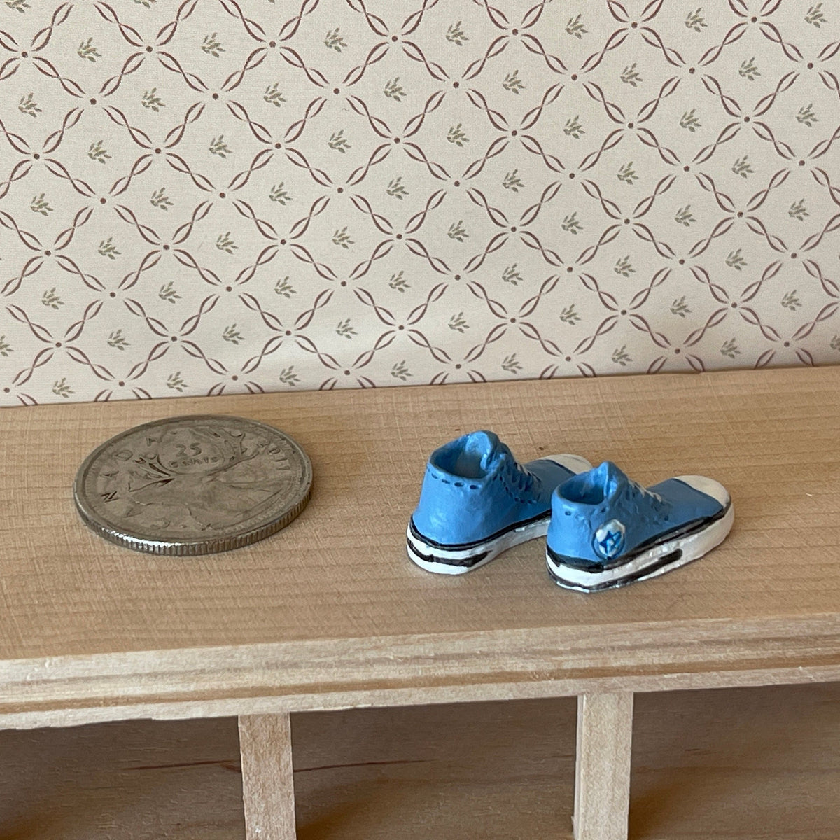 1:12 Scale Miniature Sneakers, 1 Pair, 7/8 inch long, DIY Dollhouse Supply (blue)