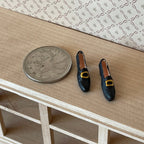 1:12 Scale Miniature Women's Buckled Loafers, 1 Pair, 13/16 inch long, DIY Dollhouse Supply (black)