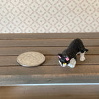 1:12 Scale Miniature Crouching Cat, Stalking, 1-1/8 inch long, DIY Dollhouse Supply (black and white) (style C)