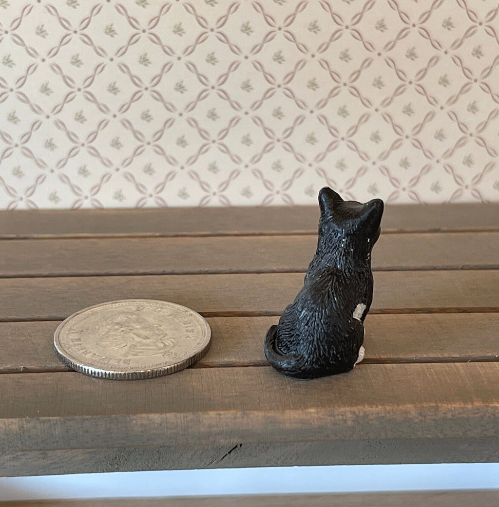 1:12 Scale Miniature Sitting Cat, Upright, 1 inch tall, DIY Dollhouse Supply (black and white) (style B)