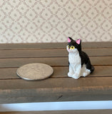 1:12 Miniature Black and White Cat , Miniature Sitting Cat (style B) - C064