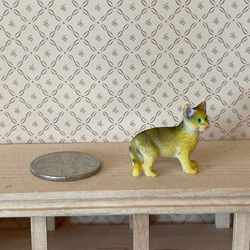 1:12 Scale Miniature Standing Tabby Cat, 1-1/8 inch long, DIY Dollhouse Supply (tan) (style E)