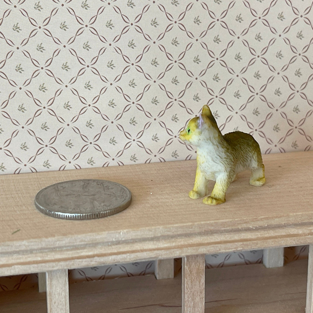 1:12 Scale Miniature Standing Tabby Cat, 1-1/8 inch long, DIY Dollhouse Supply (tan) (style E)