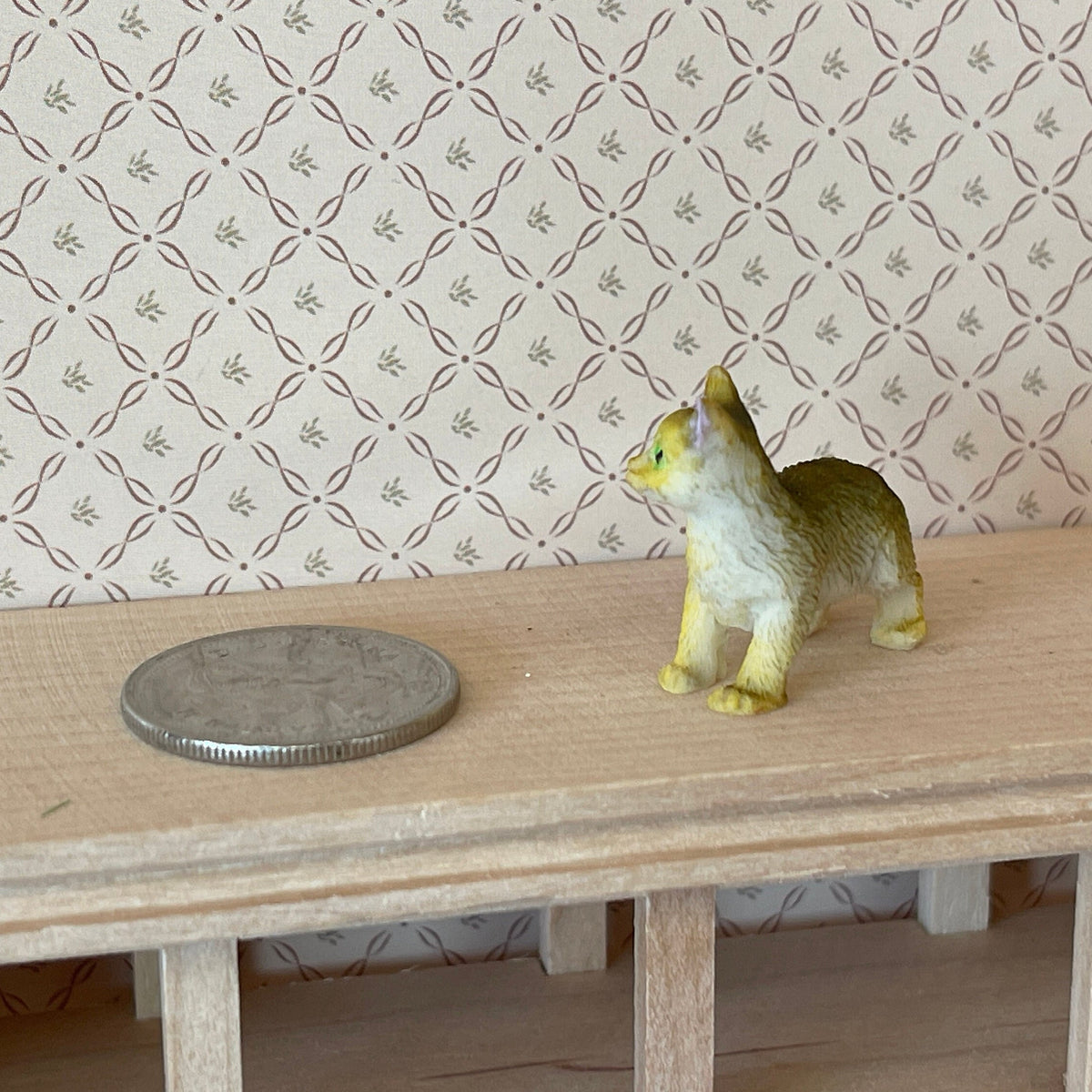 1:12 Scale Miniature Standing Tabby Cat, 1-1/8 inch long, DIY Dollhouse Supply (tan) (style E)