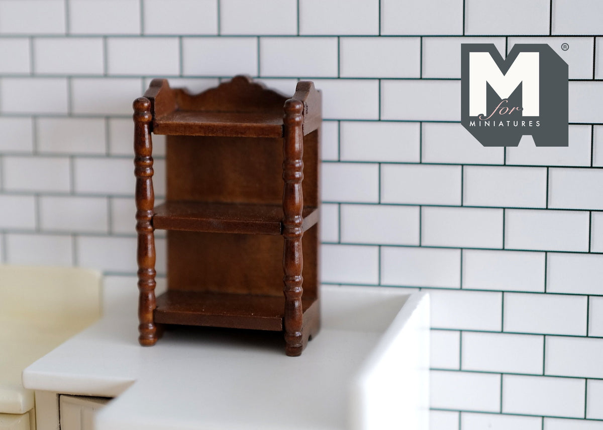 1:12 Scale Miniature Wood Kitchen Spice Shelf, 3 Tiers, 2-5/16 inch tall, DIY Dollhouse Supply (walnut)