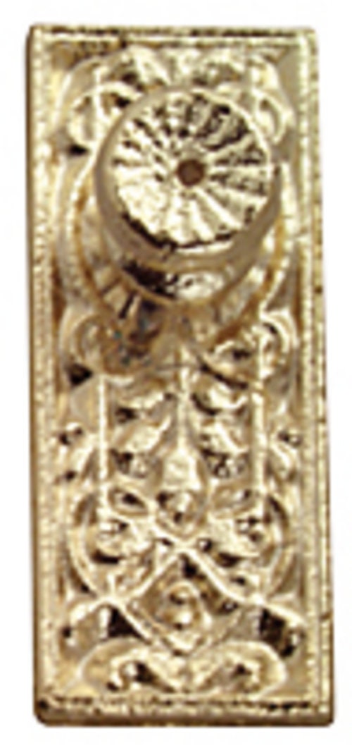 1:12 Scale Miniature Knobs with Embossed Rectangular Backplates, Set of 4, 9/16 inch tall, DIY Dollhouse Supply (brass)