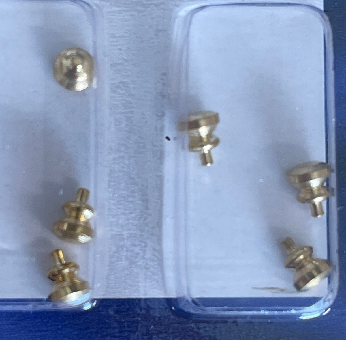 1:12 Scale Miniature Flat Top Round Knobs, Set of 6, 3/16 inch dia., DIY Dollhouse Supply (brass)