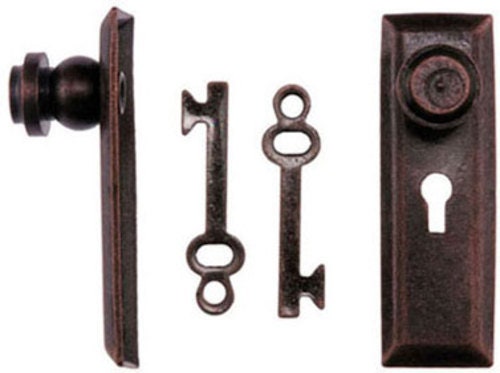 1:12 Scale Miniature Door Knobs with Keyhole Plates and Keys, Set of 2, 3/4 inch tall, DIY Dollhouse Supply (bronze)
