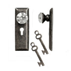 1:12 Scale Miniature Clear Faceted Door Knobs with Backplates and Keys, Set of 2, 3/4 inch tall, DIY Dollhouse Supply (gunmetal)