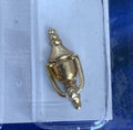 1:12 scale miniature gold metal door knocker with urn shape and drop handle, shown in clear packaging