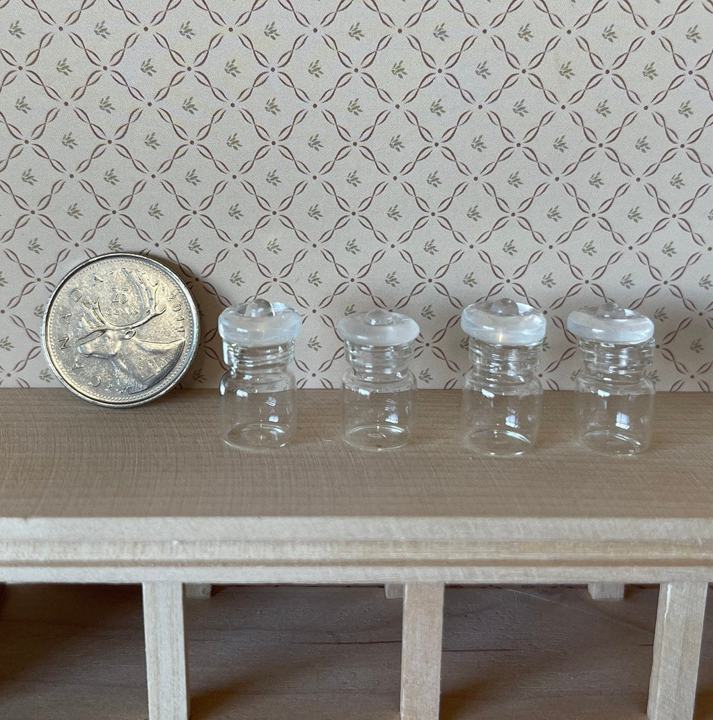 1:12 Scale Miniature Clear Glass Jars with Lids, Set of 4, 13/16 inch tall, DIY Dollhouse Supply