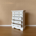 Commode haute miniature en bois, échelle 1:12, 5 tiroirs, hauteur 11,1 cm (4-3/8 pouces), accessoire pour maison de poupée DIY (blanc)