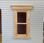 1:12 Scale Miniature Double Hung Window with Dentil Pediment and Back Trim, 5-11/16 inch high Dollhouse Supply