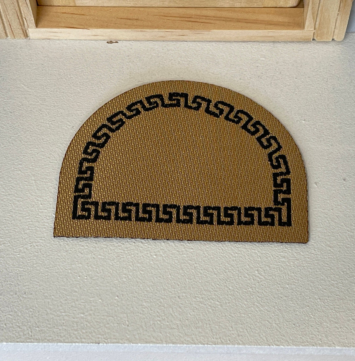 1:12 Scale Miniature Half Moon Doormat with Greek Key Border, 2-5/16 inch wide, DIY Dollhouse Supply (tan)