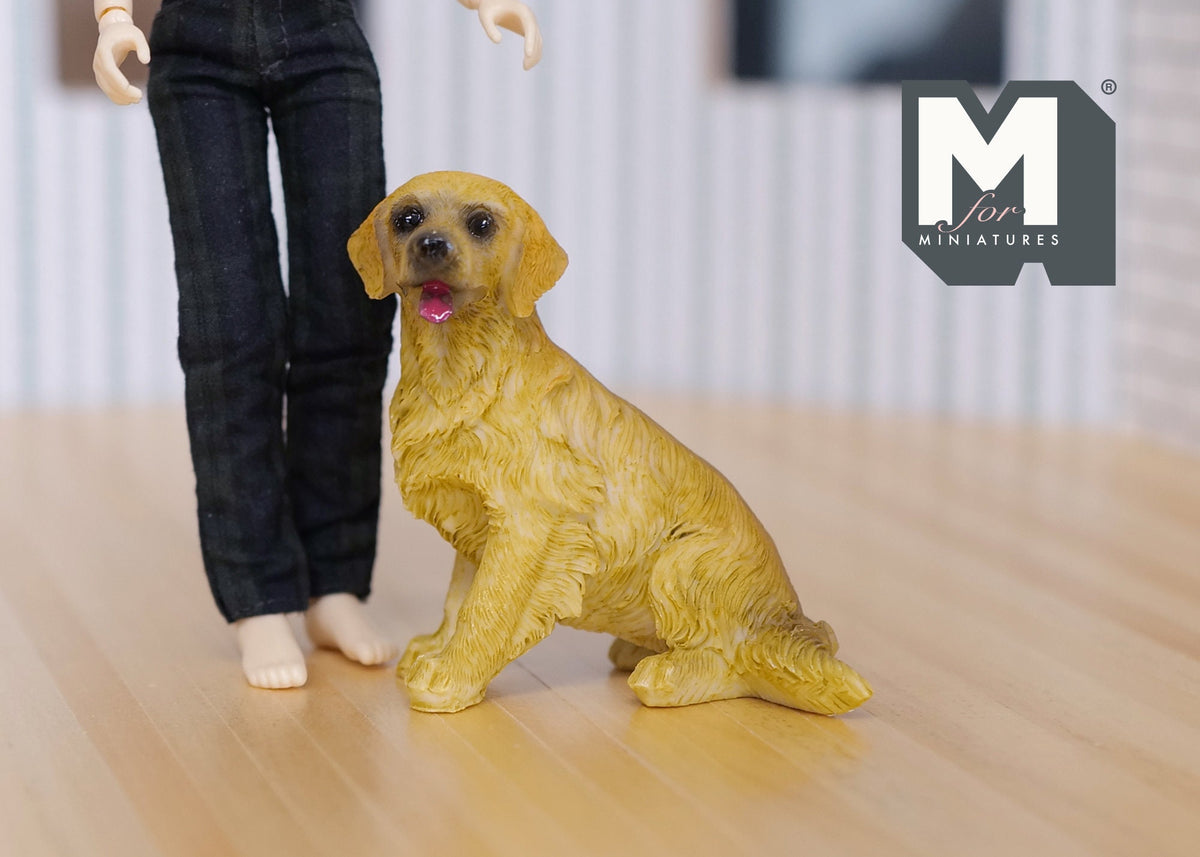 1:12 Scale Miniature Sitting Golden Retriever Dog, 2-9/16 inch tall, DIY Dollhouse Supply