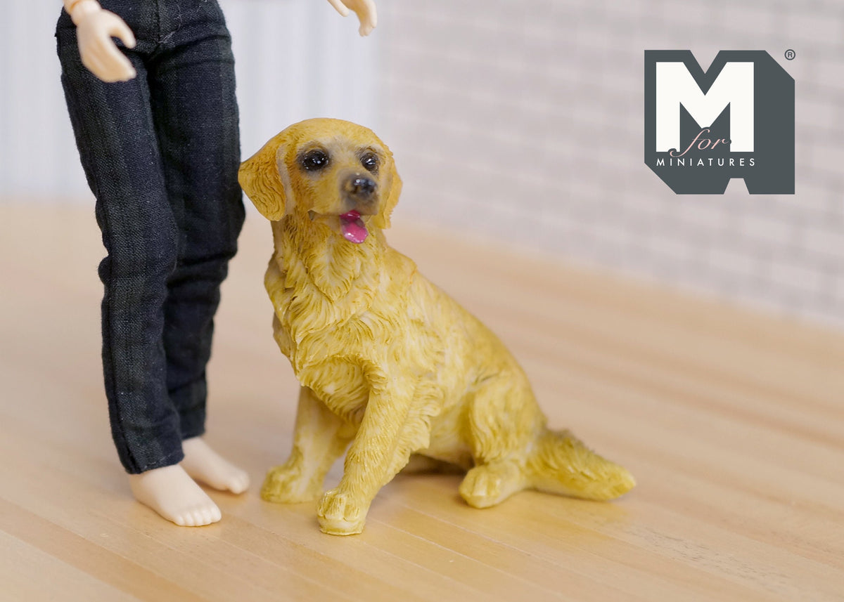 1:12 Scale Miniature Sitting Golden Retriever Dog, 2-9/16 inch tall, DIY Dollhouse Supply