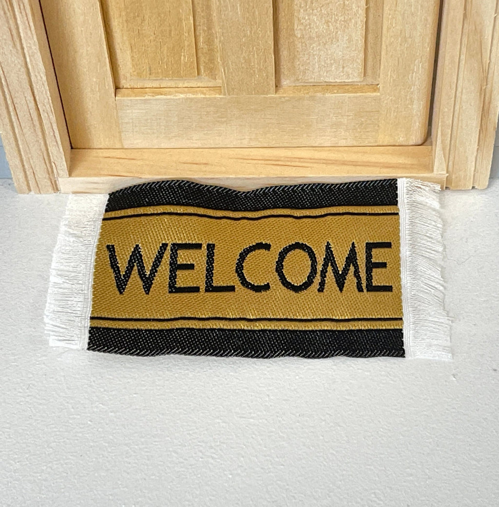 1:12 Scale Miniature Welcome Doormat with Fringe, 2-13/16 inch long, DIY Dollhouse Supply (black and tan)