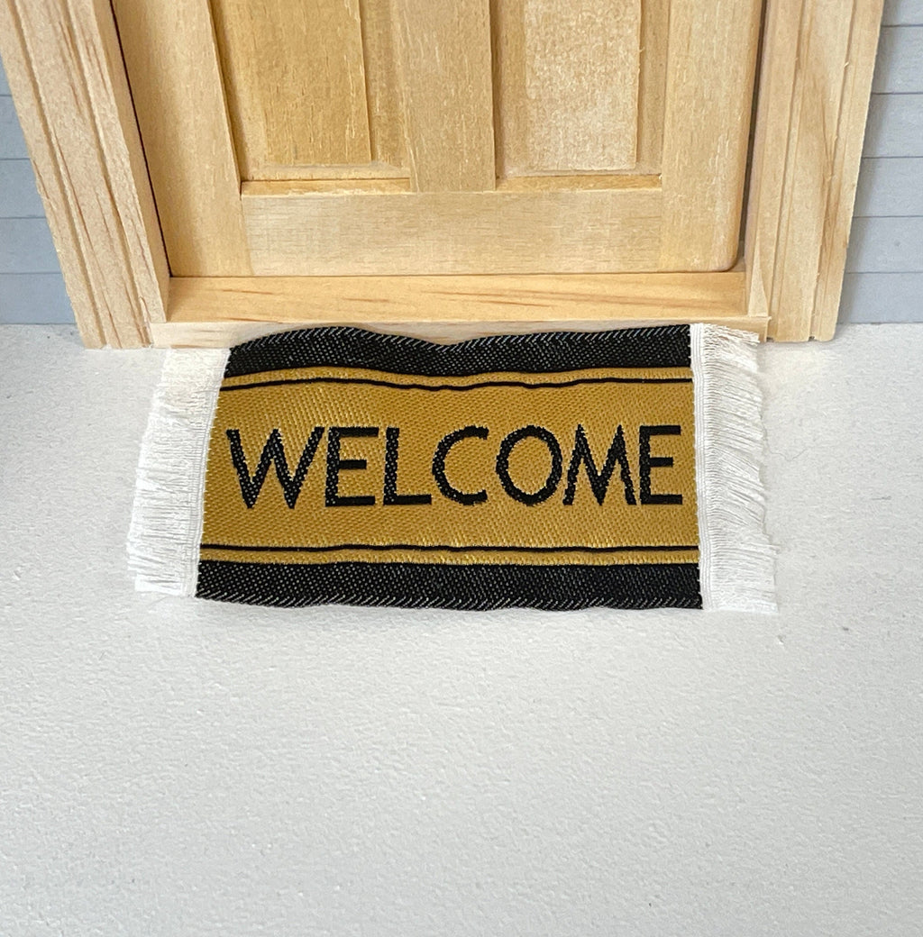 1:12 Scale Miniature Welcome Doormat with Fringe, 2-13/16 inch long, DIY Dollhouse Supply (black and tan)