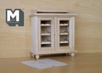 1:12 Scale Miniature Unpainted Wood Wine Cabinet, 2 Glazed Doors, Scalloped Top, 4-13/16 inch tall, DIY Dollhouse Supply