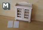 1:12 Scale Miniature Unpainted Wood Wine Cabinet, 2 Glazed Doors, Scalloped Top, 4-13/16 inch tall, DIY Dollhouse Supply