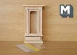 1:12 Unpainted unfinished dollhouse miniature wooden dresser cabinet with mirror swing door and 4 drawers - I003