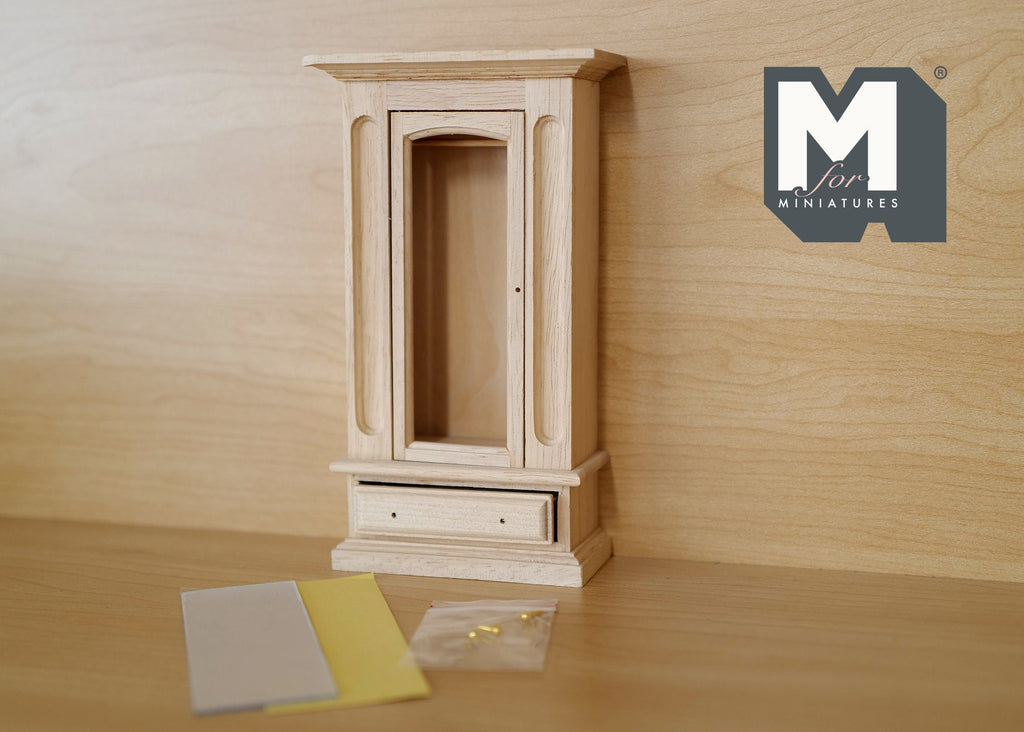 1:12 Scale Miniature Unpainted Wood Cabinet with Mirror Door and Drawers, 6-11/16 inch tall, DIY Dollhouse Supply