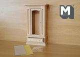 1:12 Unpainted unfinished dollhouse miniature wooden dresser cabinet with mirror swing door and 4 drawers - I003